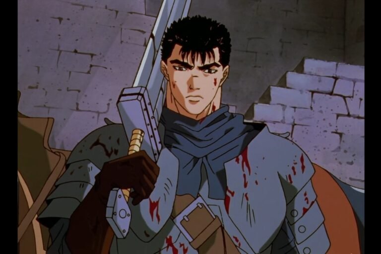 A scene of Guts with his massive sword, Dragon Slayer, from the anime Berserk.