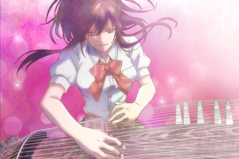 A scene of Satowa Houzuki playing the koto from the anime Kono Oto Tomare!: Sounds of Life.