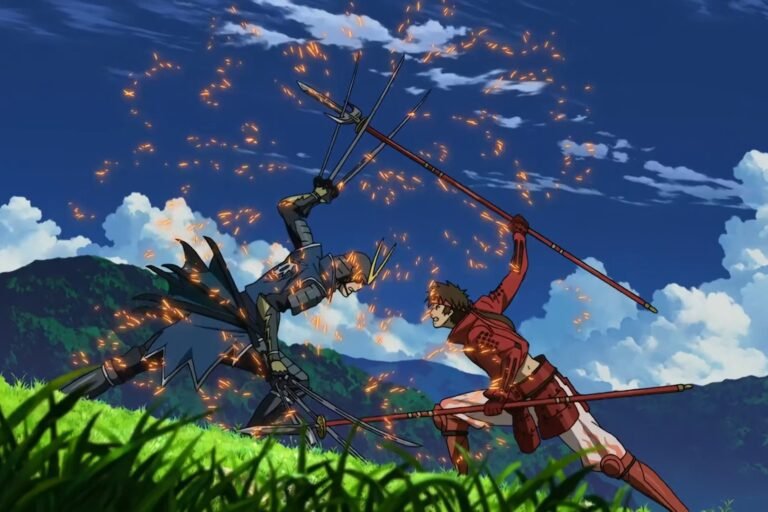 A scene of Yukimura Sanada fighting from the anime Sengoku Basara: Samurai Kings.