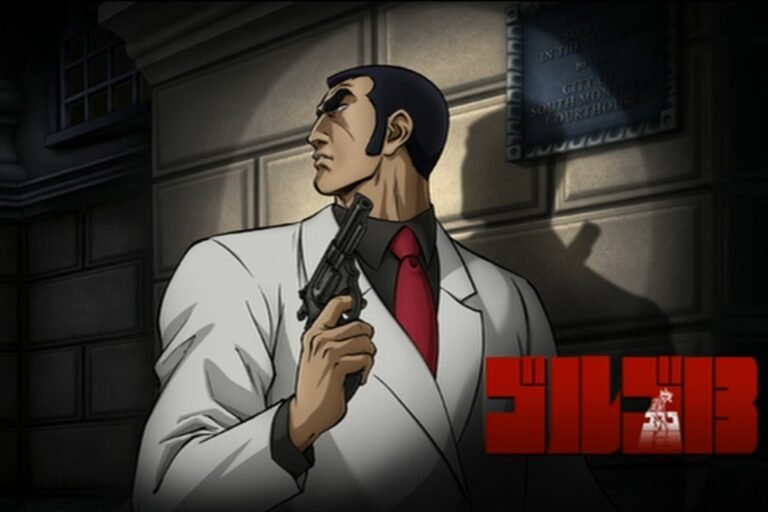 Duke Togo holding a gun from the anime Golgo 13.