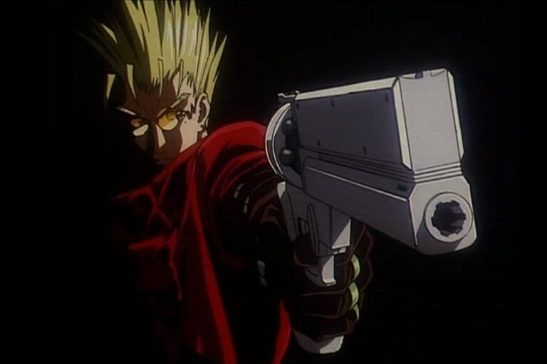 Vash the Stampede pointing a gun from the anime Trigun.