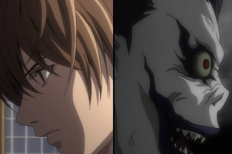 Light Yagami and Ryuk from the anime Death Note.