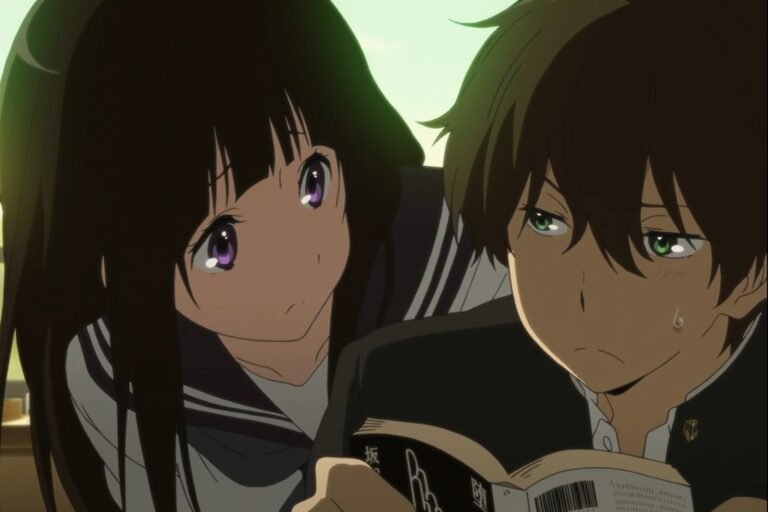 Houtarou Oreki and Eru Chitanda from the anime Hyouka.