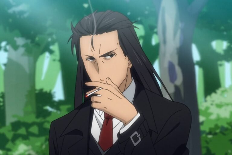 A scene of Hakuto Kunai smoking a cigarette from the anime Demon Lord, Retry!