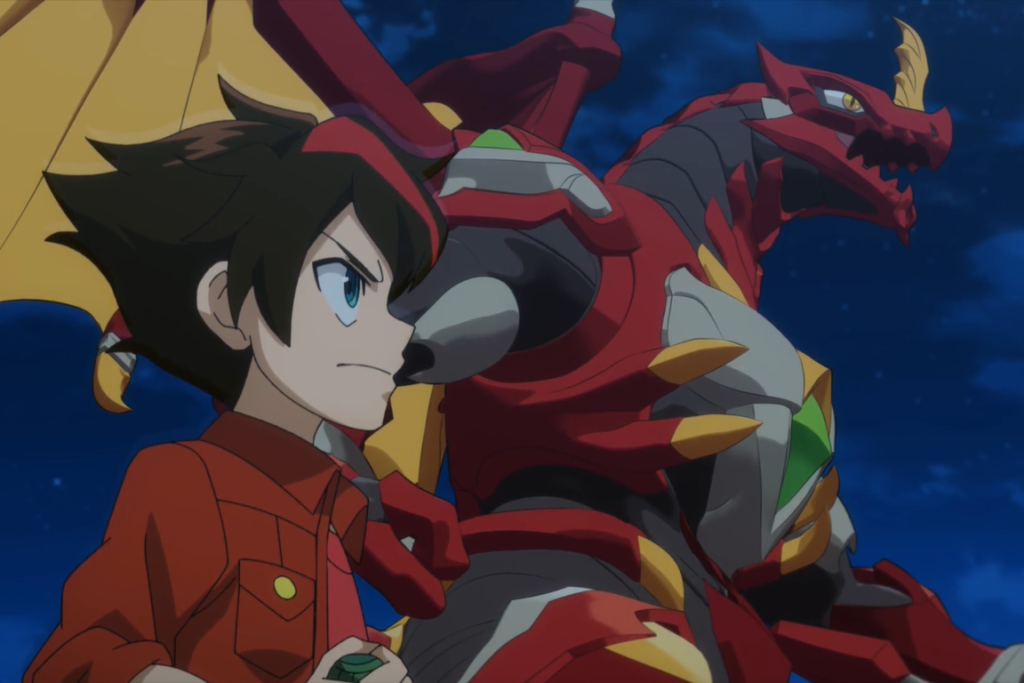 A scene of Epic Drago and Dan Kouzo from the anime Bakugan: Battle Planet.