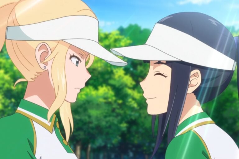 A scene of Evangeline and Aoi Amawashi from the anime Birdie Wing: Golf Girls' Story.