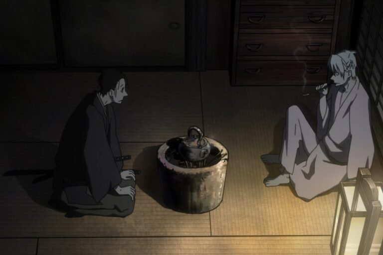 A scene of Yaichi and Masanosuke Akitsu from the anime House of Five Leaves.