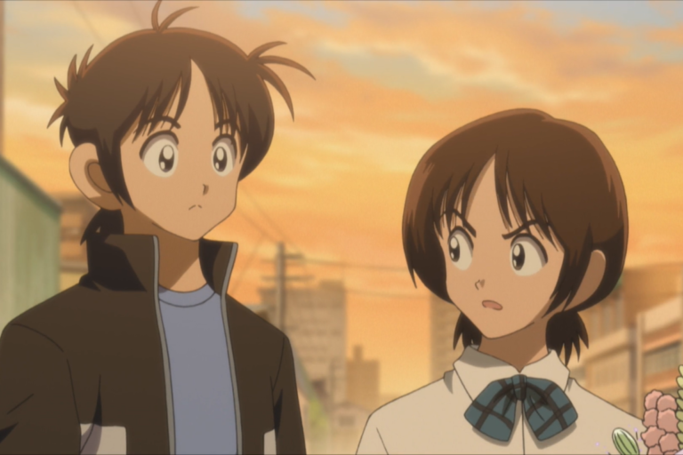 A scene of Kou Kitamura and Aoba Tsukishima from the anime Cross Game.