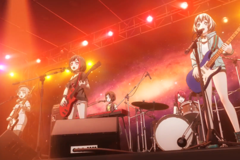 A scene of the Afterglow band performing from the anime BanG Dream!