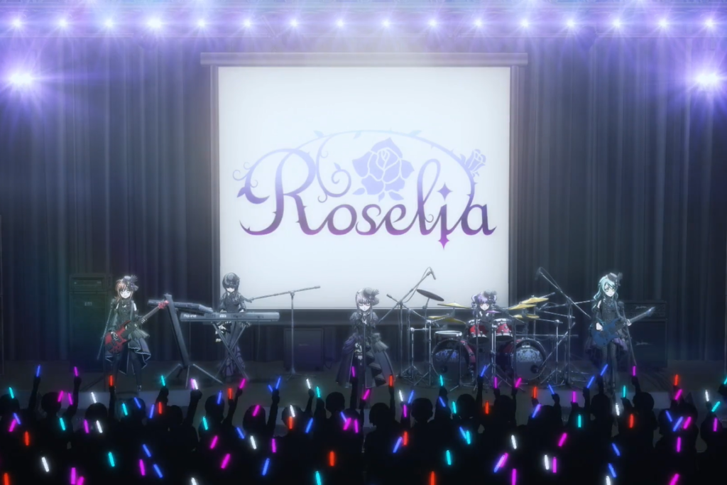 A scene of the Roselia band performing from the anime BanG Dream!